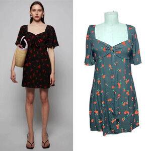 HVN Black Cherry Print Emily Sweetheart Mini Dress‎ Size 2
